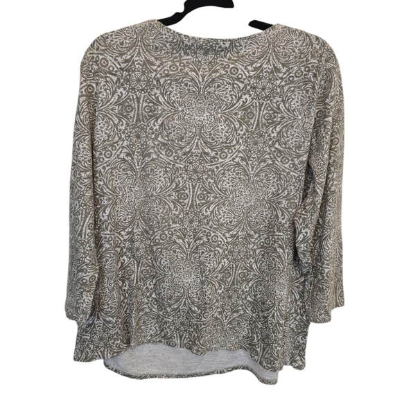 Chico's Size 2 Modal Blend Tassle Sage Green Pasiley Blouse - Picture 2 of 10